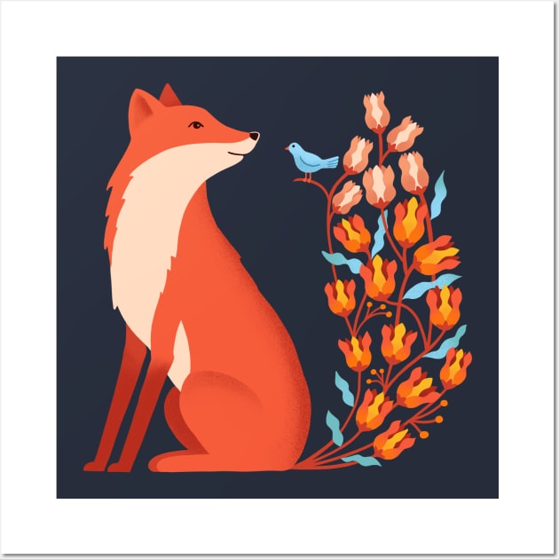 Fox Floral Wall Art by coffeeman